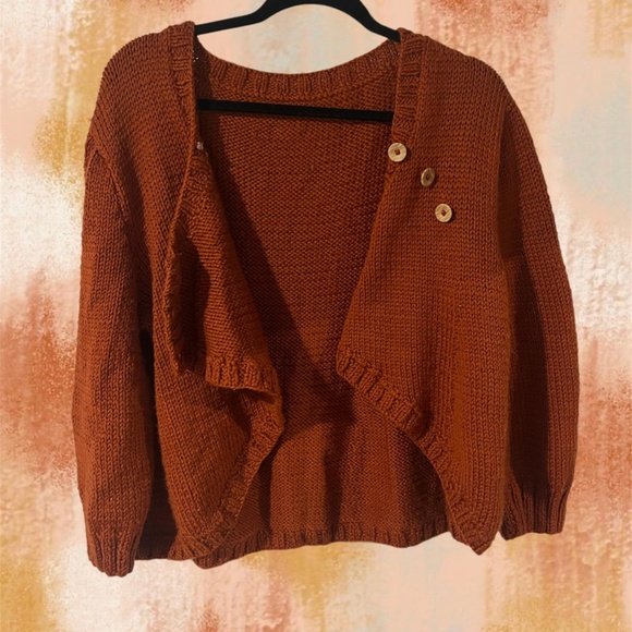 Handmade Crochet Burnt Orange Colored Sweater - Size: Medium - Picture 3 of 10